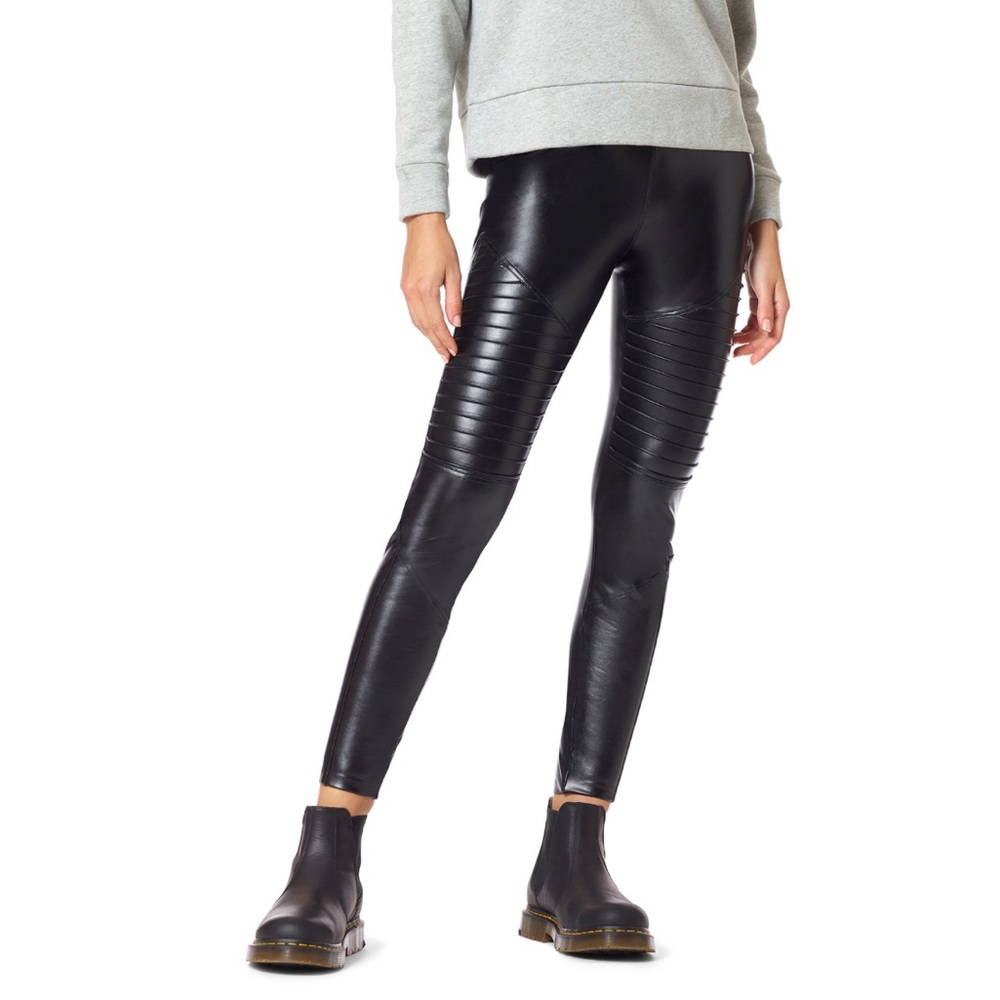 HUE Leatherette Moto Skimmer Black Leggings XL NWT